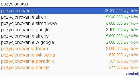 propozycje wyszukań - pozycjonowanie propozycje wyszukań - pozycjonowanie